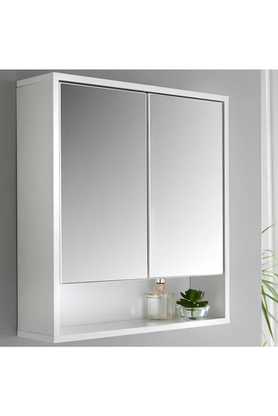 aden home senin evin senin dünyan Aynalı Banyo Dolabı, Banyo Lavabo Dolabı, %100 Beyaz MDF Kapaklı Banyo Dolabı - 3