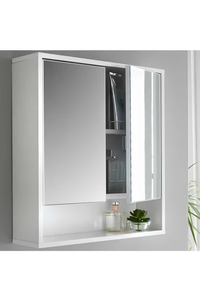 aden home senin evin senin dünyan Aynalı Banyo Dolabı, Banyo Lavabo Dolabı, %100 Beyaz MDF Kapaklı Banyo Dolabı - 2