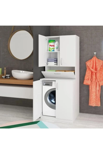 aden home senin evin senin dünyan Çamaşır Kurutma Makinesi Dolabı, %100 Mdf Beyaz Banyo Dolabı, Kapaklı Çamaşır Makinesi Banyo Dolabı