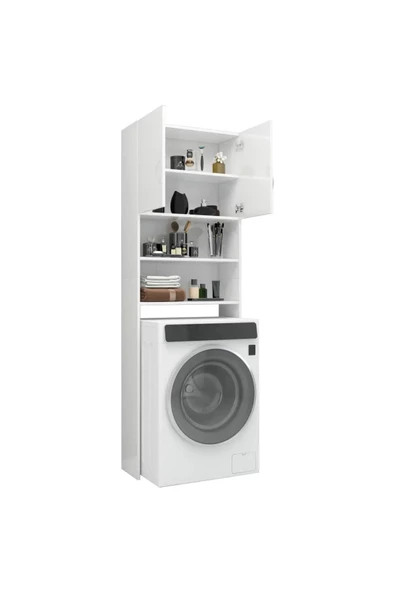 aden home senin evin senin dünyan Çamaşır Makinesi Dolabı, %100 Mdf Beyaz Banyo Dolabı, Kapaklı Çamaşır Kurutma Makinesi Banyo Dolabı - 3