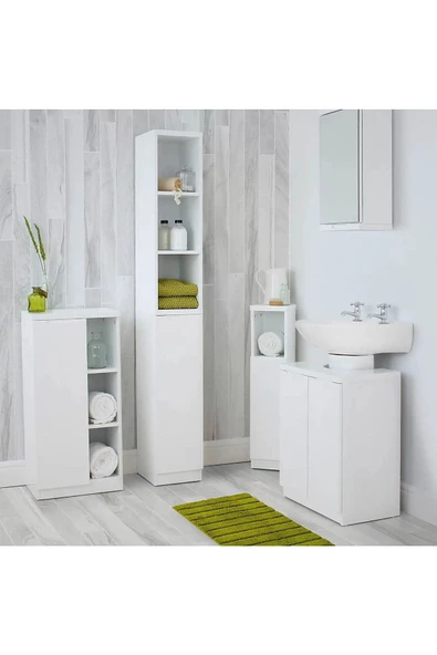 aden home senin evin senin dünyan Beyaz Banyo Dolabı, Banyo Düzenleyici, Çamaşır Makinesi Boy Dolabı, Kapaklı Banyo Dolabı