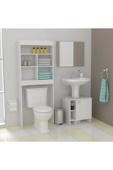 aden home senin evin senin dünyan Klozet Üstü Düzenleyici Raf, Banyo Dolabı, Banyo Düzenleyici Raf, %100 Beyaz MDF, Tuvalet Rafı