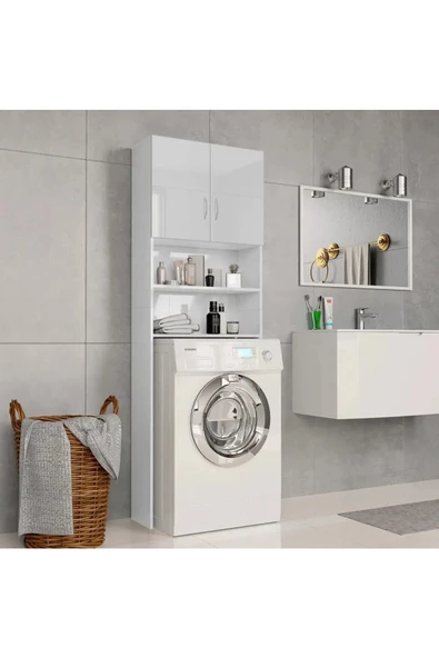 aden home senin evin senin dünyan Çamaşır Makinesi Dolabı, %100 Mdf Beyaz Banyo Dolabı, Kapaklı Çamaşır Kurutma Makinesi Banyo Dolabı