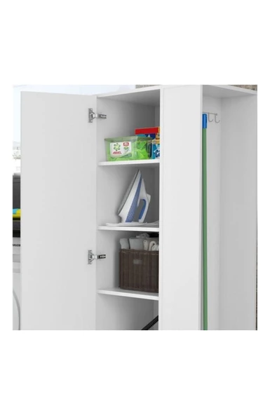 aden home senin evin senin dünyan Banyo Dolabı, Kapaklı Çamaşır ve Kurutma Makinesi Dolabı, %100 Beyaz MDF Banyo Dolabı - 7