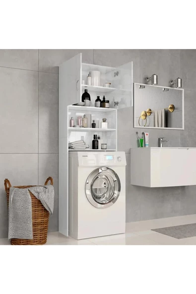 aden home senin evin senin dünyan Çamaşır Makinesi Dolabı, %100 Mdf Beyaz Banyo Dolabı, Kapaklı Çamaşır Kurutma Makinesi Banyo Dolabı - 2