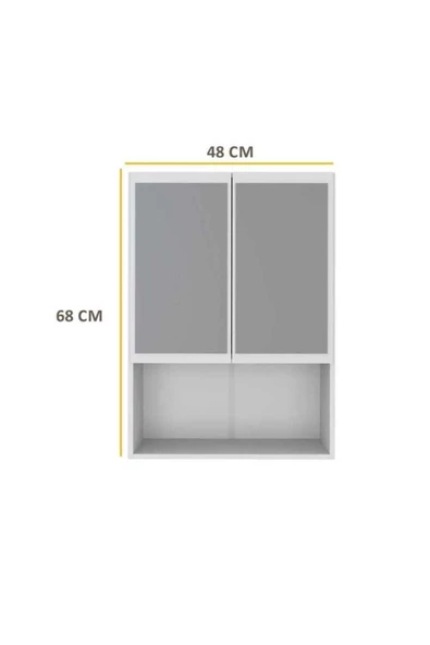 aden home senin evin senin dünyan Aynalı Banyo Dolabı, Banyo Lavabo Dolabı, %100 Beyaz MDF Kapaklı Banyo Dolabı - 2