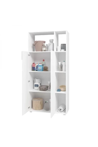 aden home senin evin senin dünyan Beyaz Banyo Dolabı, Kapaklı Raflı Banyo Dolabı, Çamaşır Makinesi Boy Dolabı, Mutfak Erzak Dolabı - 3