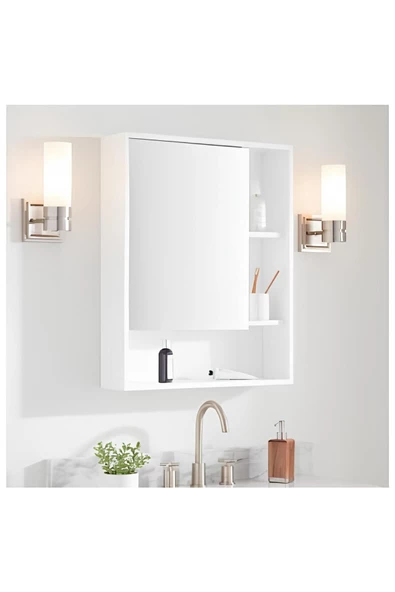 aden home senin evin senin dünyan Aynalı Banyo Dolabı, Banyo Lavabo Dolabı, %100 Beyaz MDF Kapaklı Banyo Dolabı