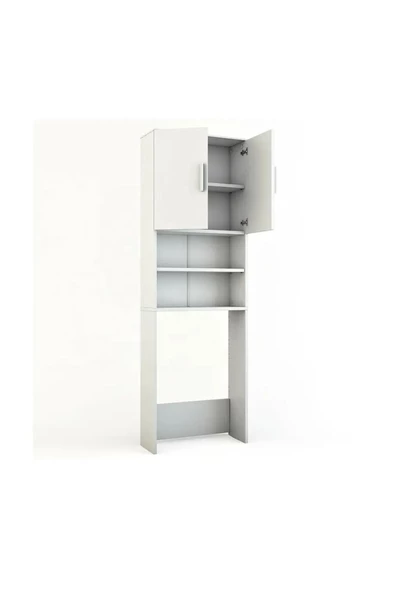 aden home senin evin senin dünyan Çamaşır Kurutma Makinesi Dolabı, Beyaz Banyo Dolabı, 4 Raflı Kapaklı Banyo Dolabı, %100 Mdf - 4