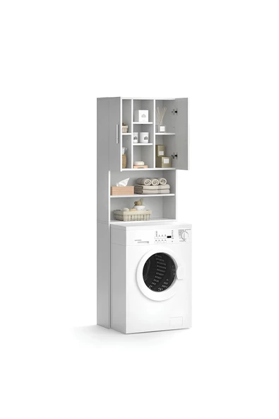 aden home senin evin senin dünyan Banyo Dolabı, Kapaklı Çamaşır ve Kurutma Makinesi Dolabı, %100 Beyaz MDF Banyo Dolabı - 4