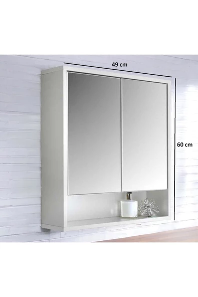 aden home senin evin senin dünyan Aynalı Banyo Dolabı, Banyo Lavabo Dolabı, %100 Beyaz MDF Kapaklı Banyo Dolabı - 4