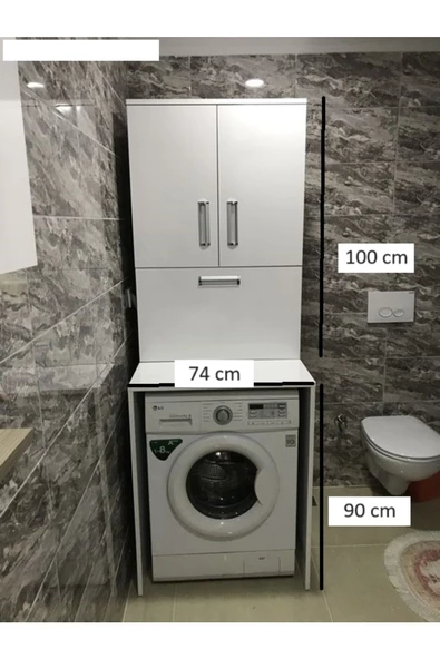 aden home senin evin senin dünyan Banyo Dolabı, Kapaklı Çamaşır ve Kurutma Makinesi Dolabı, %100 Beyaz MDF Banyo Dolabı - 2