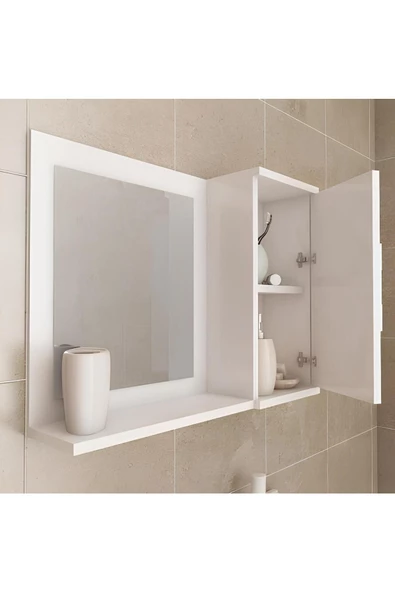 aden home senin evin senin dünyan Aynalı Banyo Dolabı, Banyo Lavabo Dolabı, %100 Beyaz MDF Kapaklı Banyo Dolabı