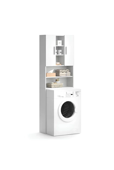 aden home senin evin senin dünyan Banyo Dolabı, Kapaklı Çamaşır ve Kurutma Makinesi Dolabı, %100 Beyaz MDF Banyo Dolabı - 3