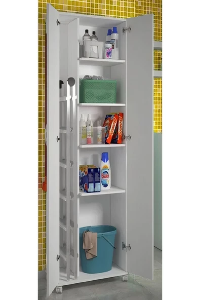 aden home senin evin senin dünyan Beyaz Banyo Dolabı, 2 Kapaklı Büyük Boy Banyo Dolabı, Banyo Lavabo Dolabı, Beyaz Çok Amaçlı Dolap - 3