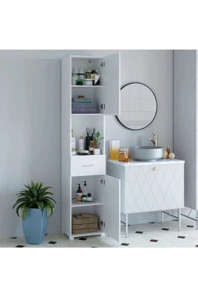 aden home senin evin senin dünyan Beyaz MDF Dolap, Çok Amaçlı Çekmeceli Dolap, Mutfak Dolabı, Banyo Dolabı, Kiler Erzak Dolabı, CAMD11 - 2