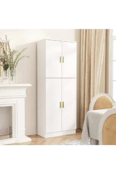aden home senin evin senin dünyan Beyaz Çok Amaçlı Dolap, 4 Kapaklı 5 Raflı Mutfak Banyo Dolabı, %100 Mdf, Kiler Erzak Dolabı, Mdlp27 - 2