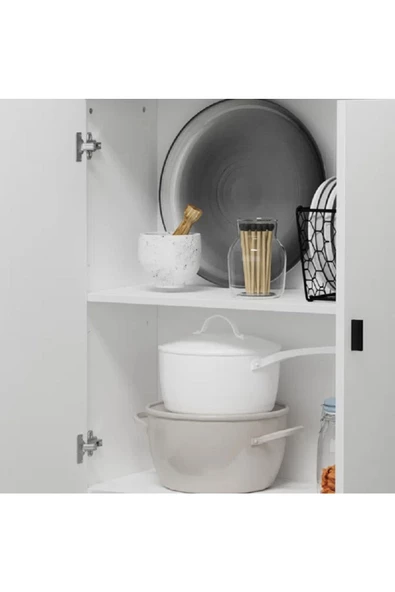aden home senin evin senin dünyan Çok Amaçlı Dolap, Mutfak Dolabı, Banyo Dolabı, Kiler Erzak Dolabı, Beyaz MDF, MDLP13 - 4