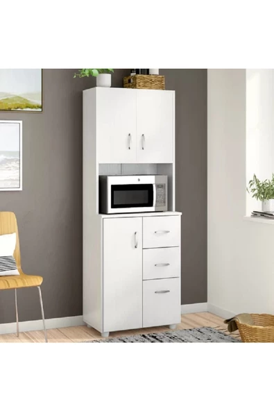 aden home senin evin senin dünyan Beyaz Mutfak Dolabı, %100 Mdf, Çekmeceli Kapaklı Çok Amaçlı Dolap, Erzak Kiler Dolabı, Mdlp10 - 4