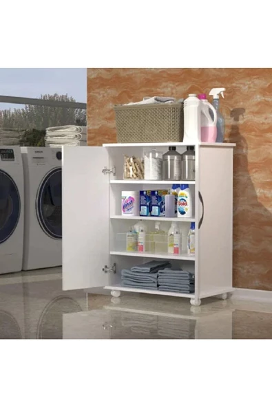 aden home senin evin senin dünyan Beyaz Banyo Dolabı, Banyo Düzenleyici, Tekerlekli Çok Amaçlı Dolap, Ayakkabılık, %100 MDF, MBNY14 - 3