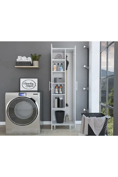 aden home senin evin senin dünyan Beyaz Banyo Dolabı, Banyo Düzenleyici, Çamaşır Makinesi Boy Dolabı, %100 Mdf