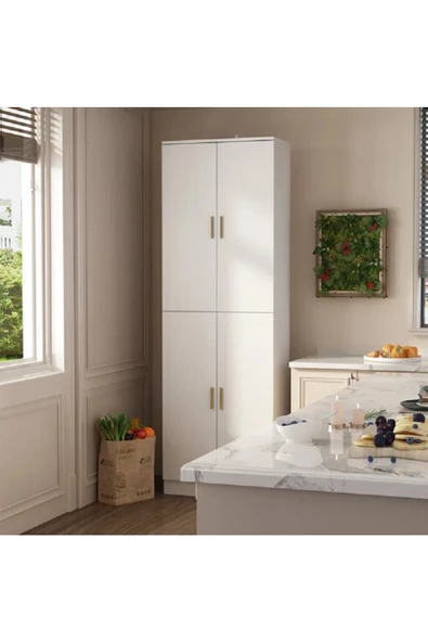 aden home senin evin senin dünyan Beyaz Çok Amaçlı Dolap, %100 Mdf Mutfak Dolabı, Banyo Dolabı, Kiler Erzak Dolabı, Mdlp18 - 2