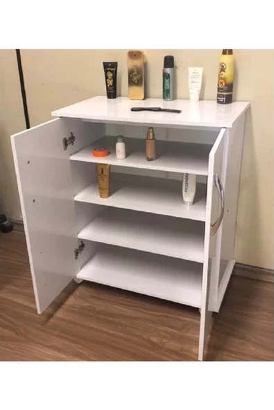 aden home senin evin senin dünyan Beyaz Banyo Dolabı, Banyo Düzenleyici, Tekerlekli Çok Amaçlı Dolap, Ayakkabılık, %100 MDF, MBNY14 - 7