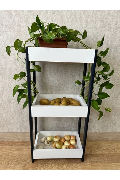 aden home senin evin senin dünyan Ahşap Sebzelik, Sebze Meyve Sepeti, 3 Katlı Sebzelik, Patates Soğanlık, Dekoratif Mutfak Rafı - 7