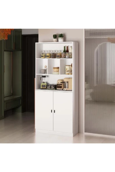 aden home senin evin senin dünyan Beyaz Çok Amaçlı Dolap, %100 Mdf Dolap, Hazır Mutfak Dolabı, Kiler Erzak Dolabı, Mdlp39 - 4