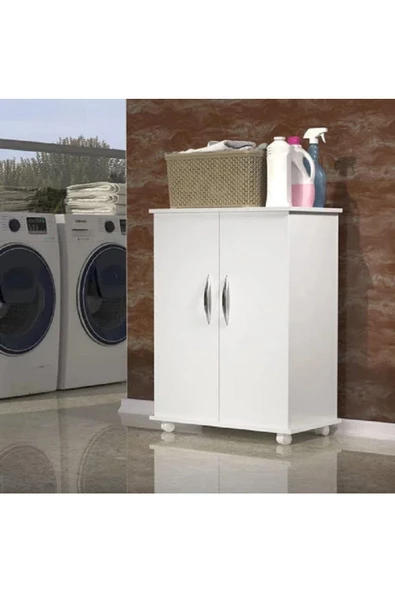 aden home senin evin senin dünyan Beyaz Banyo Dolabı, Banyo Düzenleyici, Tekerlekli Çok Amaçlı Dolap, Ayakkabılık, %100 MDF, MBNY14 - 5