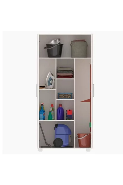 aden home senin evin senin dünyan Kapaklı Beyaz Banyo Dolabı, Çok Amaçlı Dolap, Çamaşır Makinesi Boy Dolabı, Banyo Lavabo Dolabı - 2