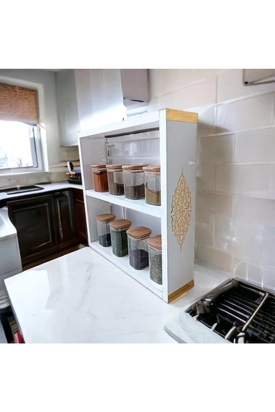aden home senin evin senin dünyan Dekoratif Mutfak Rafı, Beyaz Baharatlık Standı, Mutfak Rafı, Tezgah üstü baharatlık, SBHRT10 - 4