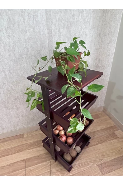 aden home senin evin senin dünyan Ahşap Sebzelik, Sebze Meyve Sepeti, Tekerlekli Sebzelik, Patates Soğanlık Sepeti, Piknik Masası - 3