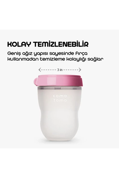 Comotomo Antikolik Silikon Biberon 150ml Pembe - Yavaş Akışlı (0-3 AY) Yenidoğan - 4