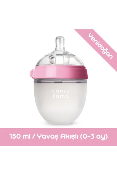 Comotomo Antikolik Silikon Biberon 150ml Pembe - Yavaş Akışlı (0-3 AY) Yenidoğan