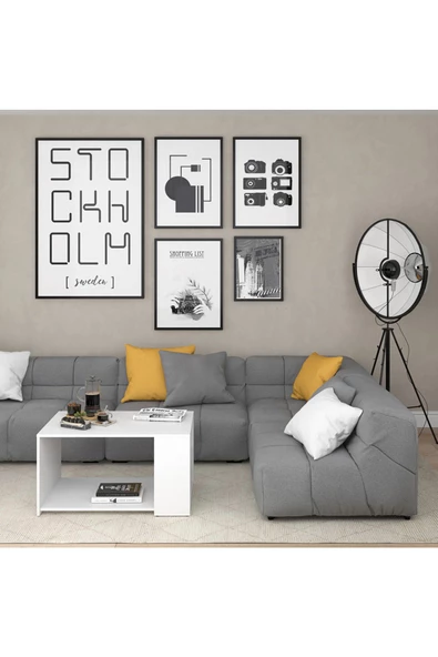 aden home senin evin senin dünyan Orta Sehpa, Beyaz Kapaklı Orta Sehpa, Salon Akıllı Orta Sehpa, Ahşap Sehpa, %100 MDF - 2