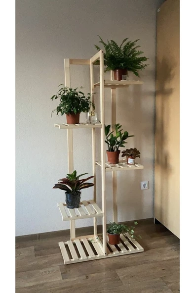 aden home senin evin senin dünyan 5 Katlı Ahşap Saksılık, Dekoratif Saksı Standı, Çiçeklik - Sks005
