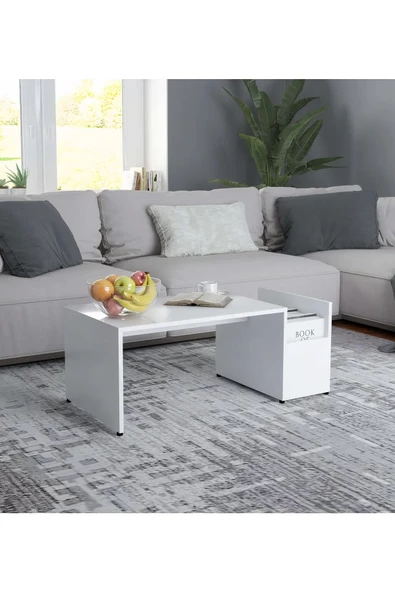 aden home senin evin senin dünyan Orta Sehpa, Beyaz Orta Sehpa, MDF Salon Orta Sehpa, Ahşap Sehpa, 90x45 cm, MOSH01