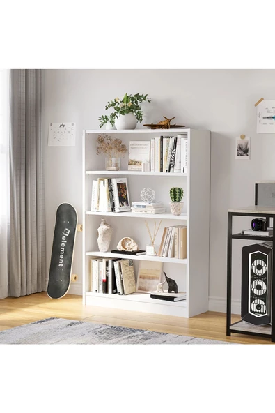 aden home senin evin senin dünyan Beyaz Dekoratif Kitaplık, 4 katlı Çok Amaçlı Raf, %100 MDF Kitaplık, Mutfak Banyo Rafı - 4
