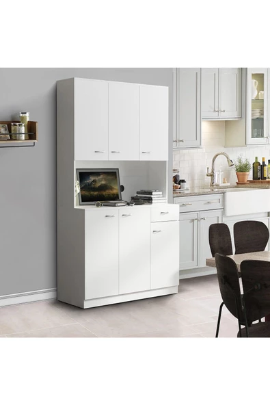 aden home senin evin senin dünyan Kitaplık, Mutfak Dolabı, Beyaz Çok Amaçlı Dolap, %100 MDF Dolap, Kiler Erzak Dolabı - 3