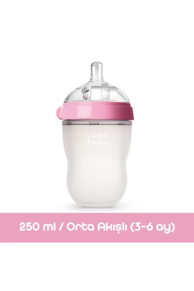 Comotomo Antikolik Silikon Biberon 250ml Pembe - Orta Akışlı (3-6 AY)