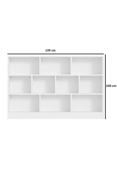 aden home senin evin senin dünyan Beyaz Dekoratif Kitaplık, 10 Bölmeli Kitaplık, Çok Amaçlı Raf, %100 MDF Kitaplık, Mutfak Banyo Rafı - 6