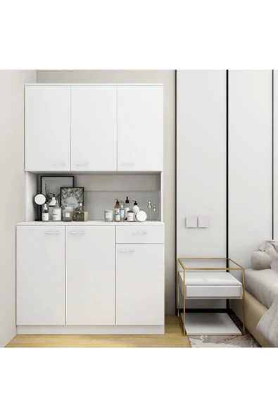 aden home senin evin senin dünyan Kitaplık, Mutfak Dolabı, Beyaz Çok Amaçlı Dolap, %100 MDF Dolap, Kiler Erzak Dolabı - 5