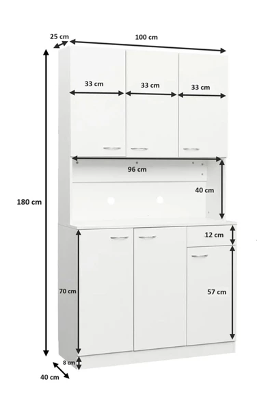 aden home senin evin senin dünyan Kitaplık, Mutfak Dolabı, Beyaz Çok Amaçlı Dolap, %100 MDF Dolap, Kiler Erzak Dolabı - 4