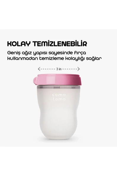 Comotomo Antikolik Silikon Biberon 250ml Pembe - Orta Akışlı (3-6 AY) - 5