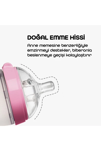 Comotomo Antikolik Silikon Biberon 250ml Pembe - Orta Akışlı (3-6 AY) - 3