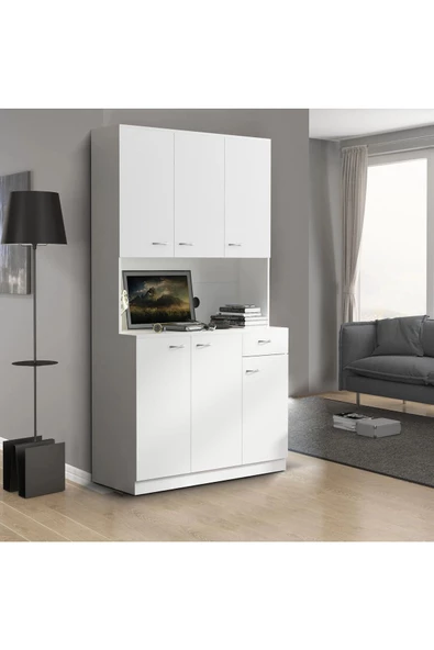 aden home senin evin senin dünyan Kitaplık, Mutfak Dolabı, Beyaz Çok Amaçlı Dolap, %100 MDF Dolap, Kiler Erzak Dolabı - 2