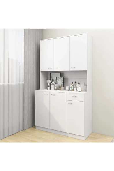 aden home senin evin senin dünyan Kitaplık, Mutfak Dolabı, Beyaz Çok Amaçlı Dolap, %100 MDF Dolap, Kiler Erzak Dolabı - 7