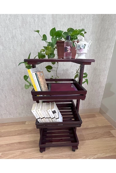 aden home senin evin senin dünyan Ahşap Kitaplık, Dekoratif Ahşap Kitaplık, Dosya dolabı, Tekerlekli Çok Amaçlı Dolap, AKTP02 - 4