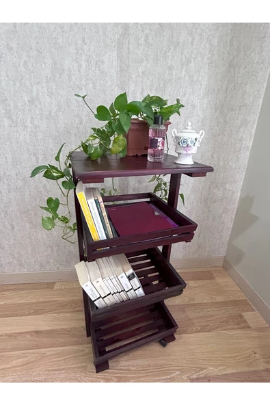 aden home senin evin senin dünyan Ahşap Kitaplık, Dekoratif Ahşap Kitaplık, Dosya dolabı, Tekerlekli Çok Amaçlı Dolap, AKTP02 - 3
